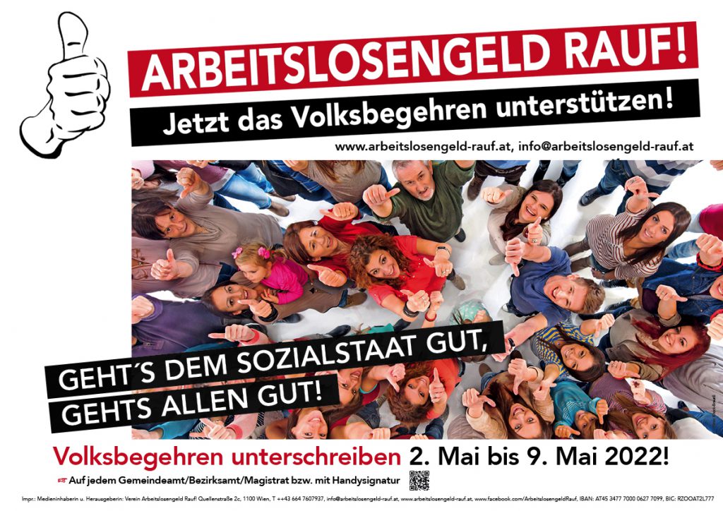 Volksbegehren Arbeitslosengeld rauf! 2. bis 9. Mai 2022
